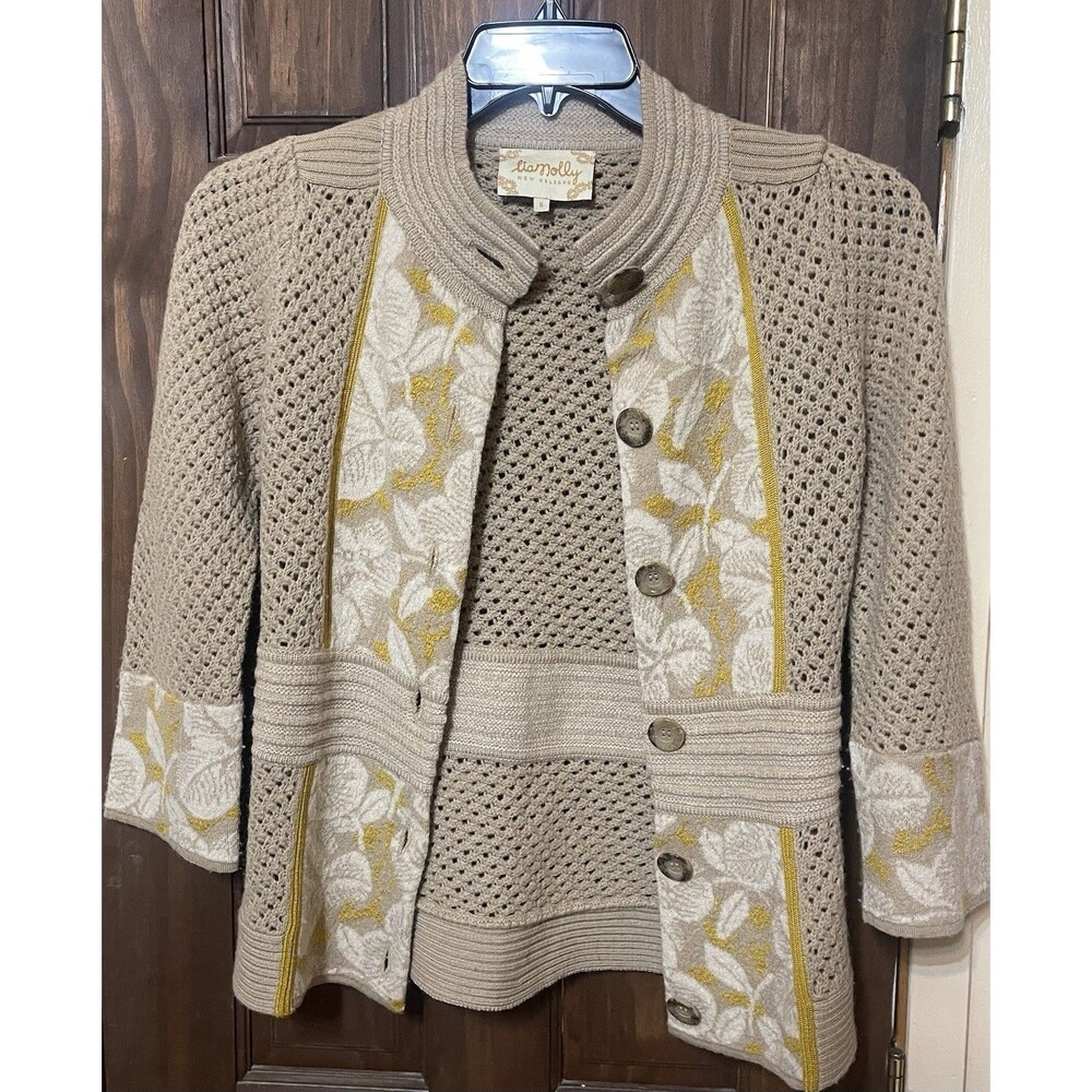 Lia Molly Aestival Zenith Knit Wool Cardigan Sweater Anthropologie Floral Size S